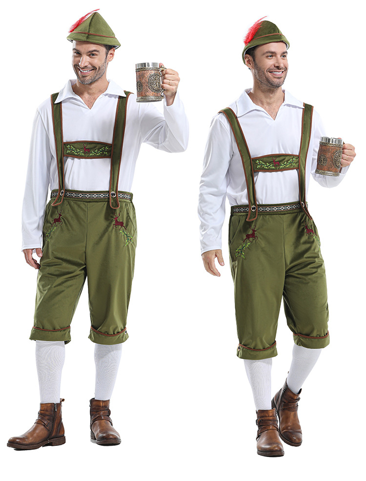 Mens Traditional Oktoberfest Lederhosen Costume Set Bavarian Cultural Outfit
